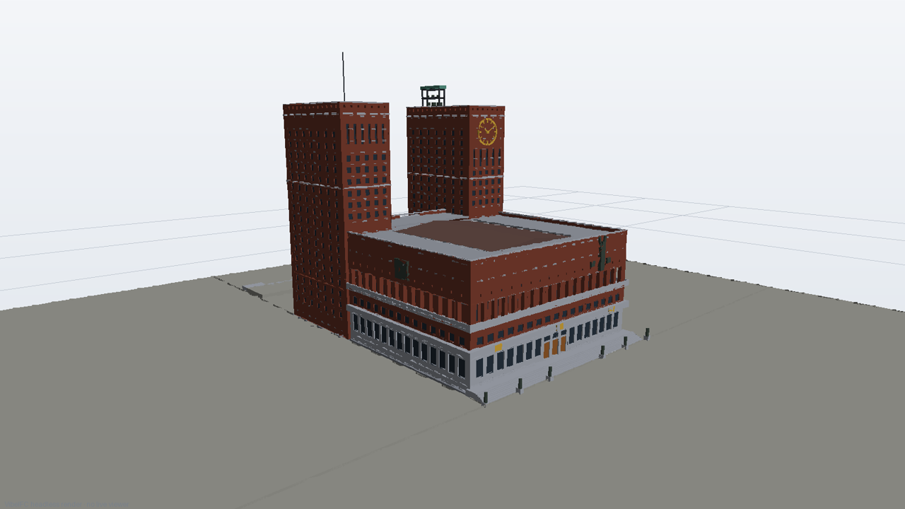 Model seen from the south-west with both towers